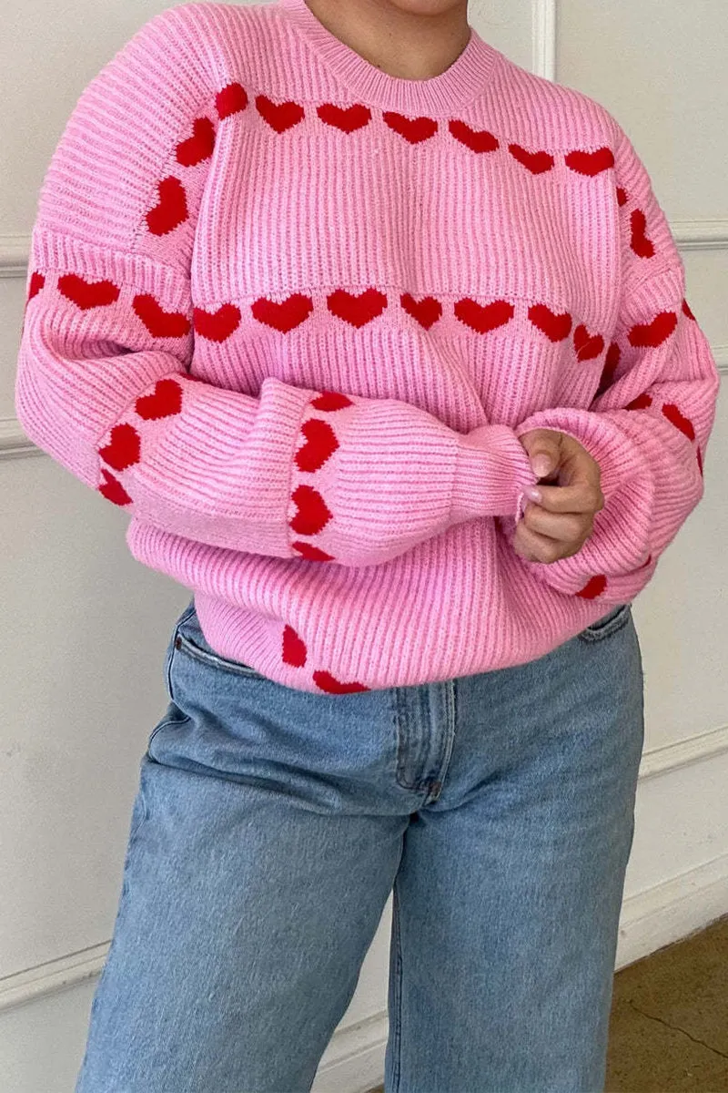 HWS1249 Heart Patterned Knit Sweater