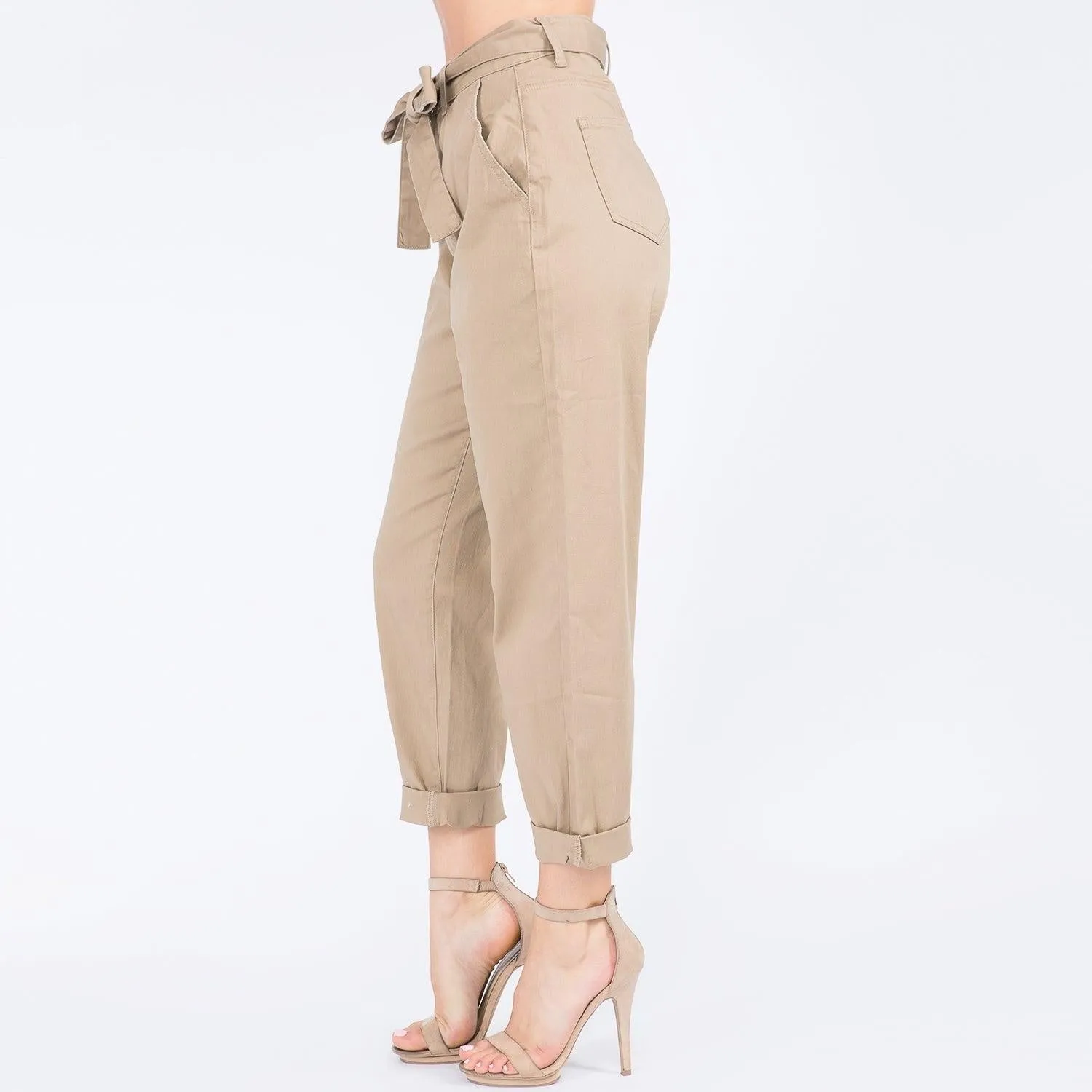 Khaki High Waist Tie Pants