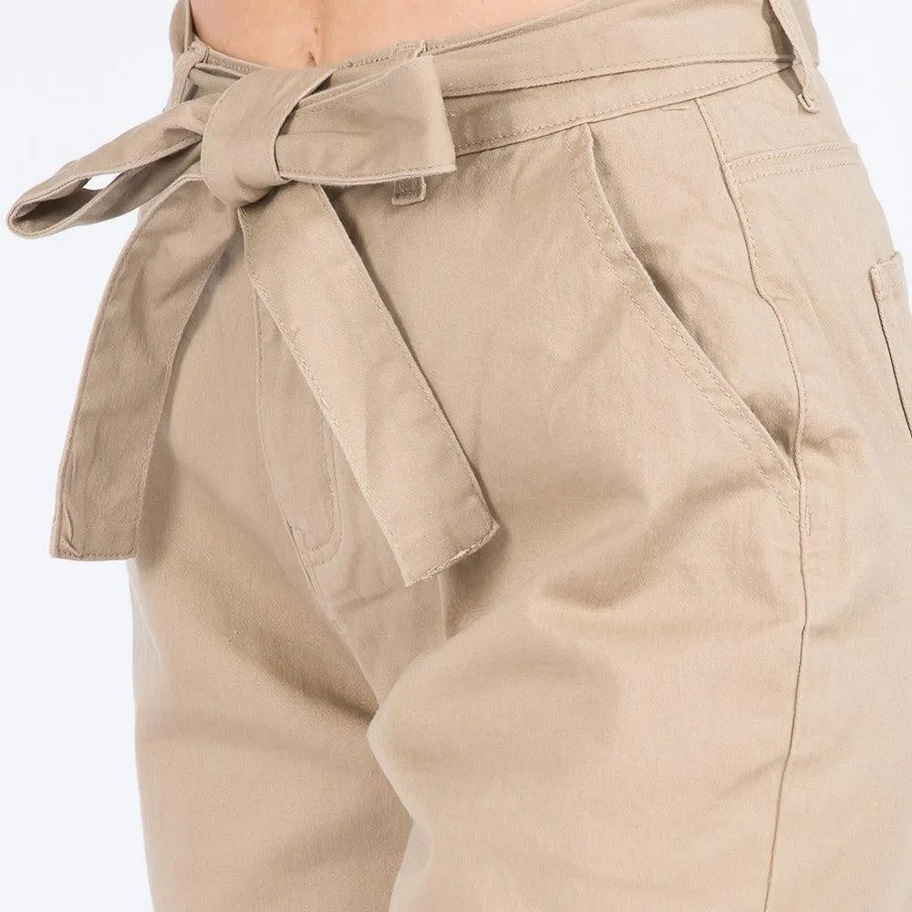 Khaki High Waist Tie Pants