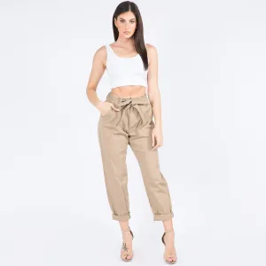 Khaki High Waist Tie Pants