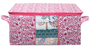 Kuber Industries Leaf Design Non Woven Underbed Rectangular Storage Bag, Organiser, Blanket Cover (Pink, Standard, CTKTC021200)