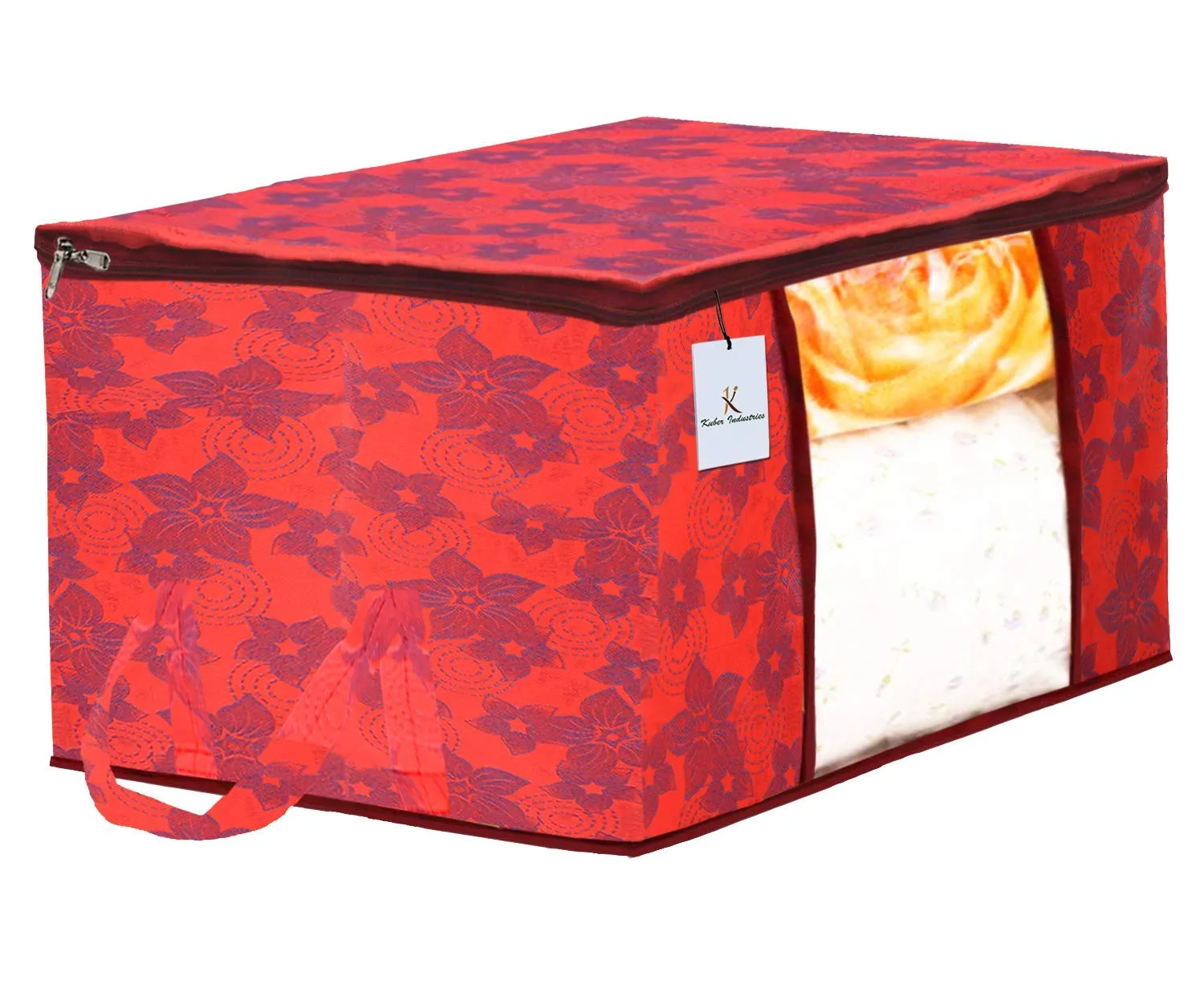 Kuber Industries Metalic Printed 4 Piece Non Woven Saree Cover and 4 Pieces Underbed Storage Bag, Storage Organiser, Blanket Cover, Red & Beige & Pink Purple & Brown -CTKTC42445