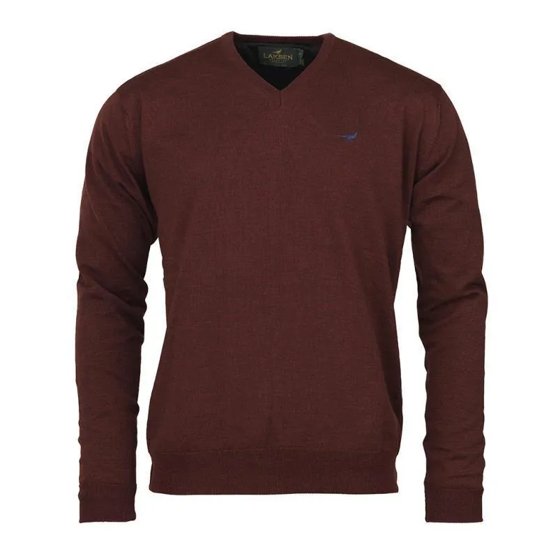 Laksen Grantham Windstopper V-Neck Merino Mens Jumper - Burgundy