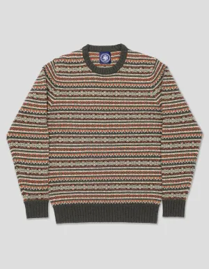 LAMBSWOOL FAIR ISLE CREW NECK SWEATER - OLIVE