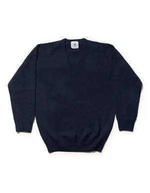 LAMBSWOOL V NECK SWEATER - NAVY