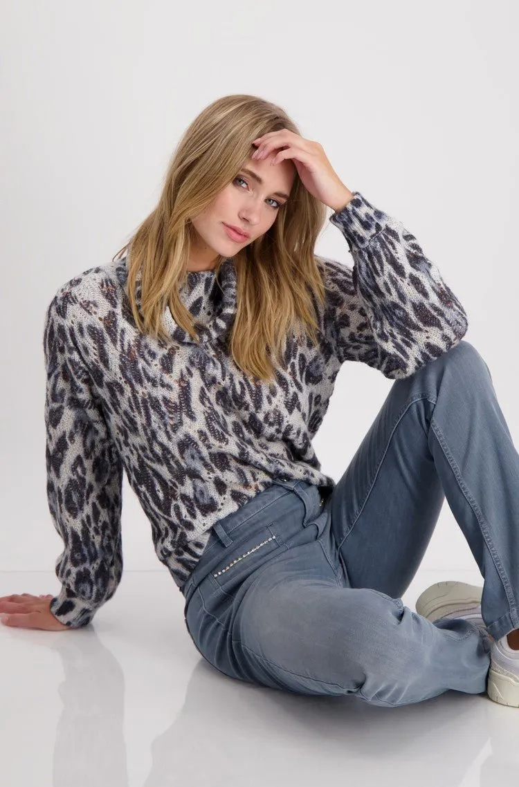 Leopard Print Jacquard Sweater | Blue