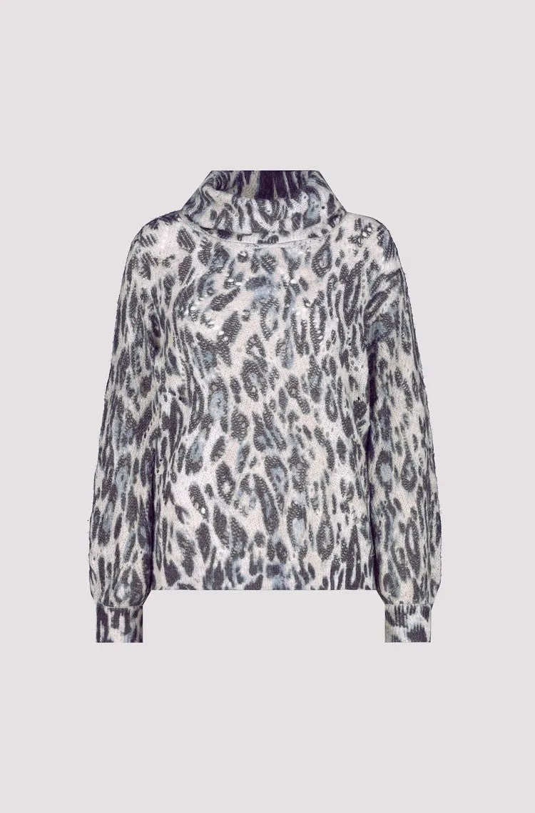 Leopard Print Jacquard Sweater | Blue