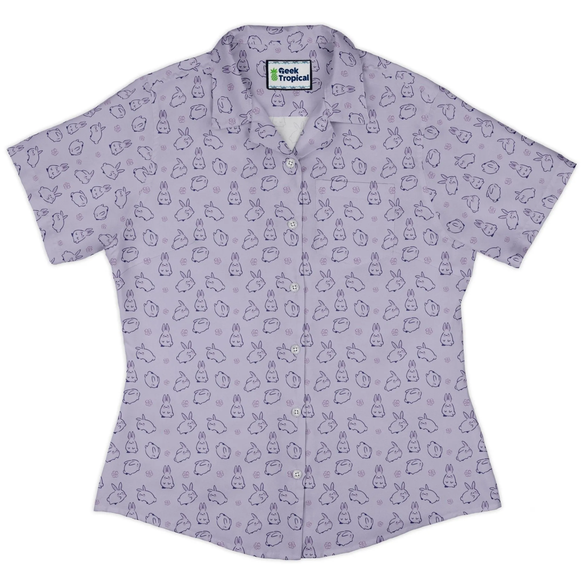 Lilac Anime Bunnies Curvy Button Up Shirt