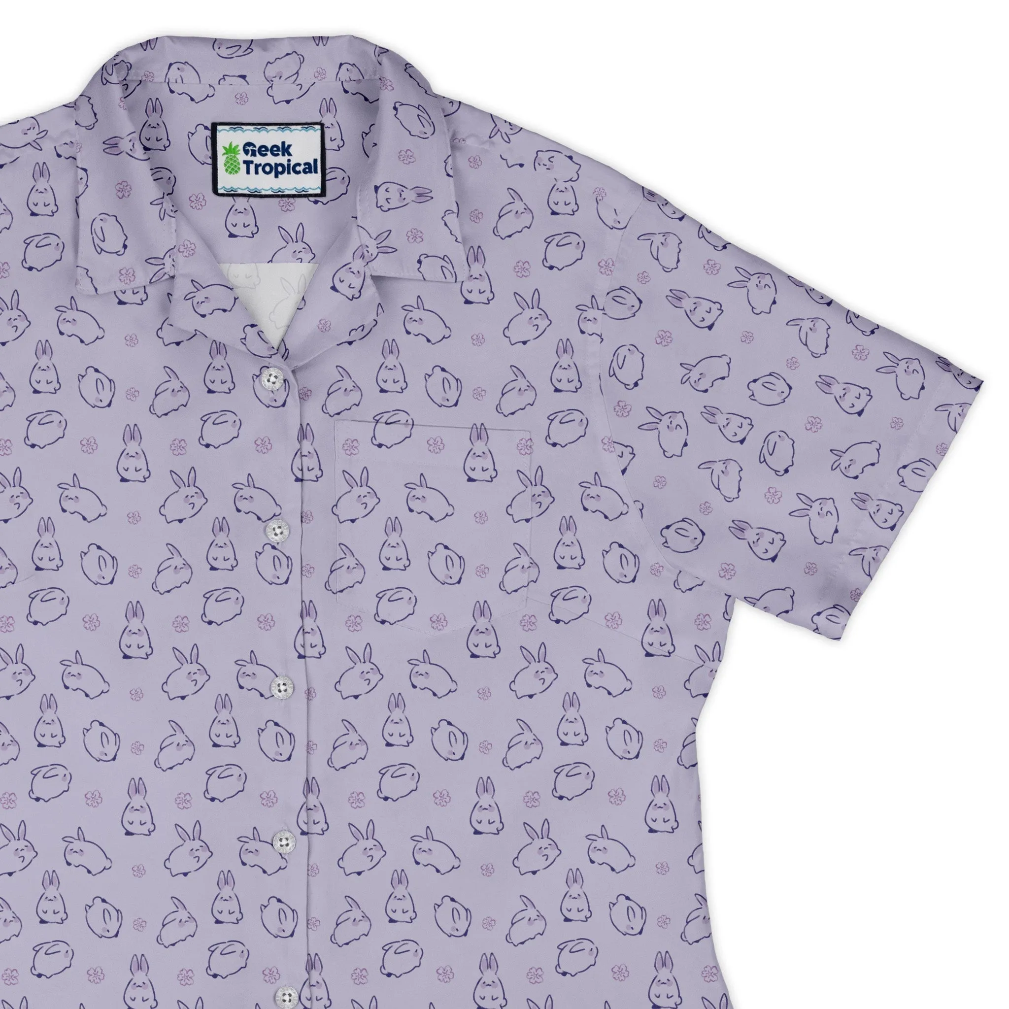 Lilac Anime Bunnies Curvy Button Up Shirt