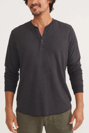 Marine Layer Double Knit Henley in Faded Black