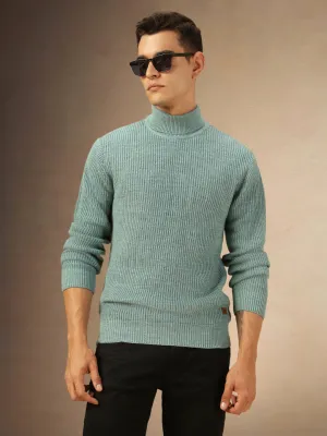 Mne's Sea Green Turtle Neck Full Sleeves Sweater