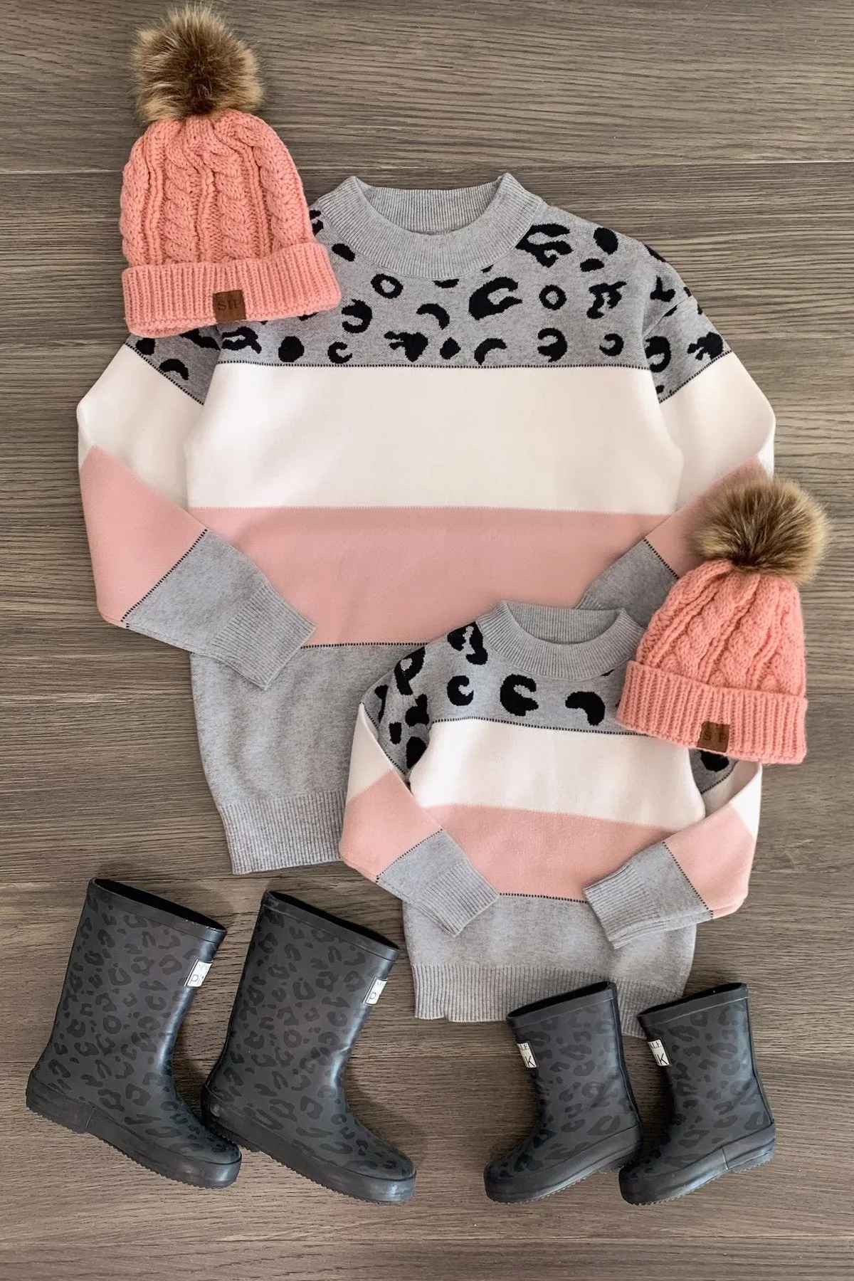 Mom & Me - Gray & Pink Cheetah Sweater