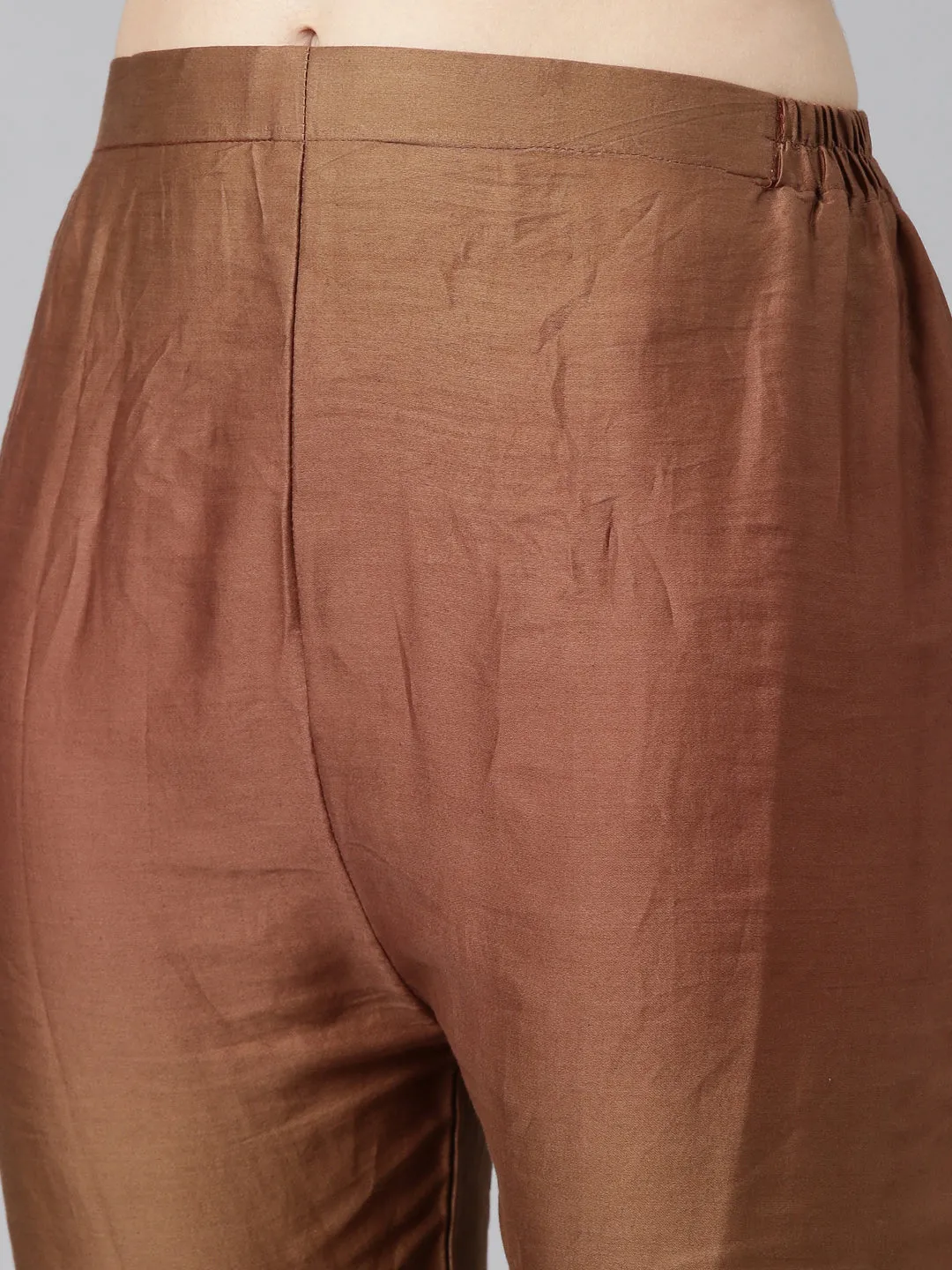 Neeru's Rust Regular Straight Printed Kurta And Trousers With Dupatta