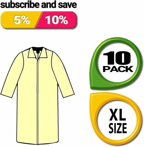 Pack of 10 White Lab Coats Unisex XXXL Size. 35 GSM Disposable