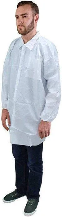 Pack of 30 White Lab Coats Large Size Knit Cuffs, Snap Front, 2