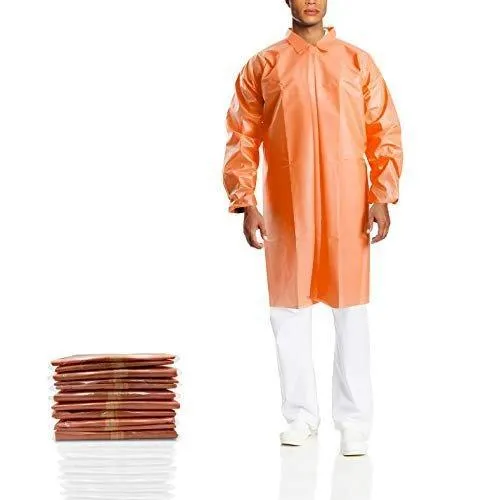 Pack of 50 Orange Lab Coats 3XL Size. Unisex Disposable Polyethylene