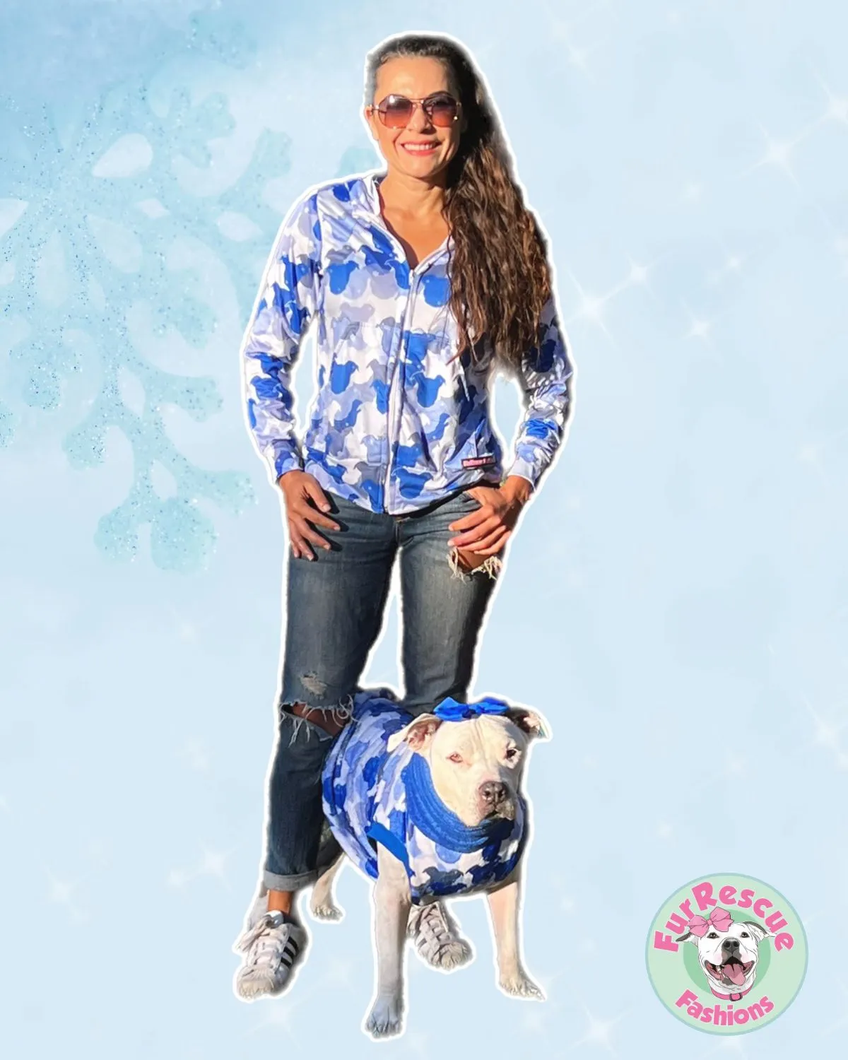 Pittie Snow - PAWjama with Royal Blue Neck & Trim/Sleeves