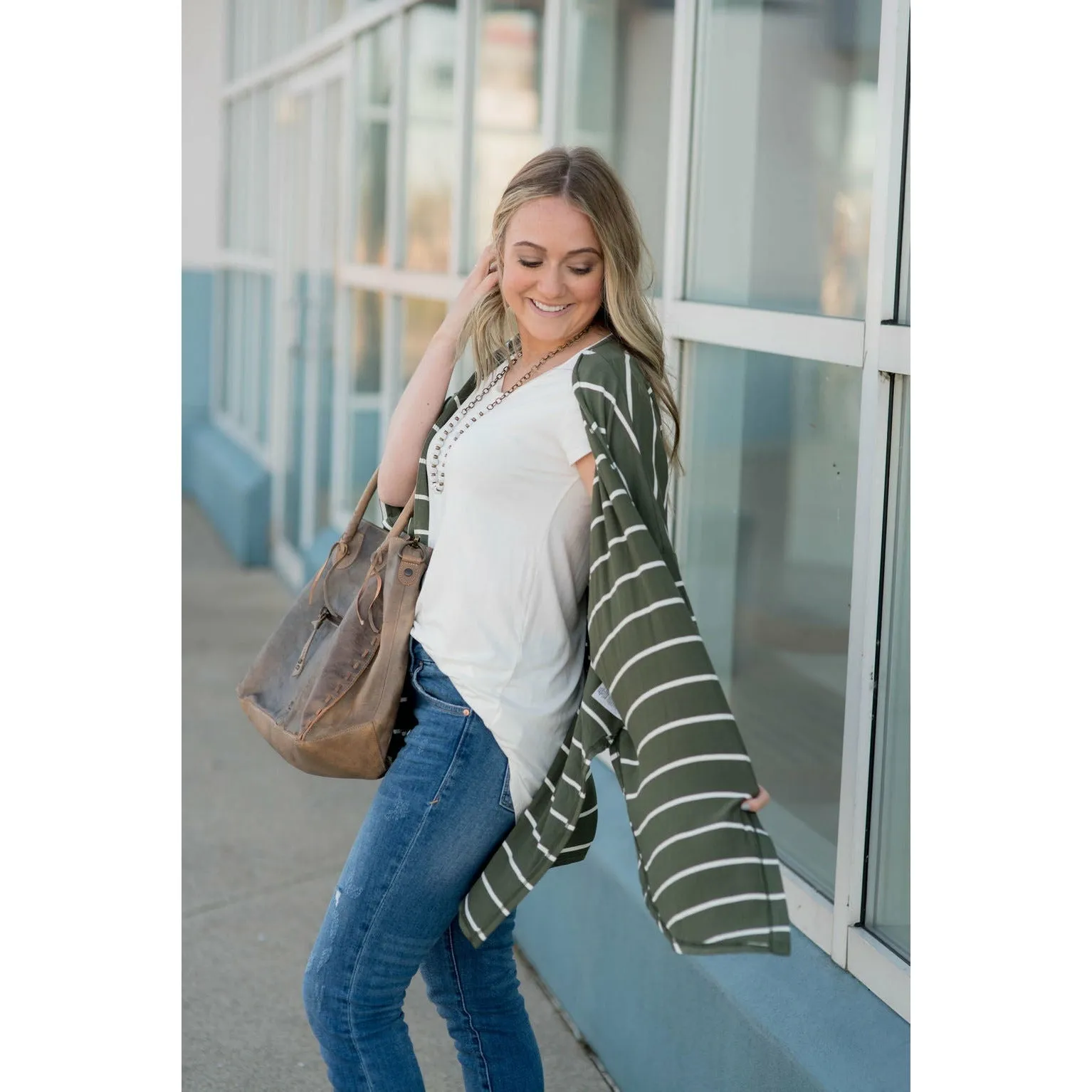 Poncho Style Striped Cardigan