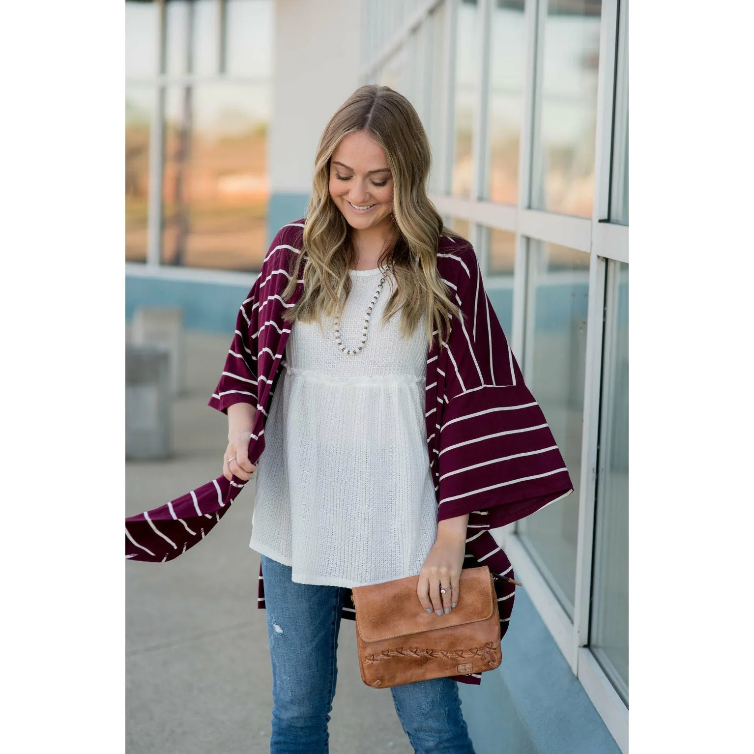 Poncho Style Striped Cardigan