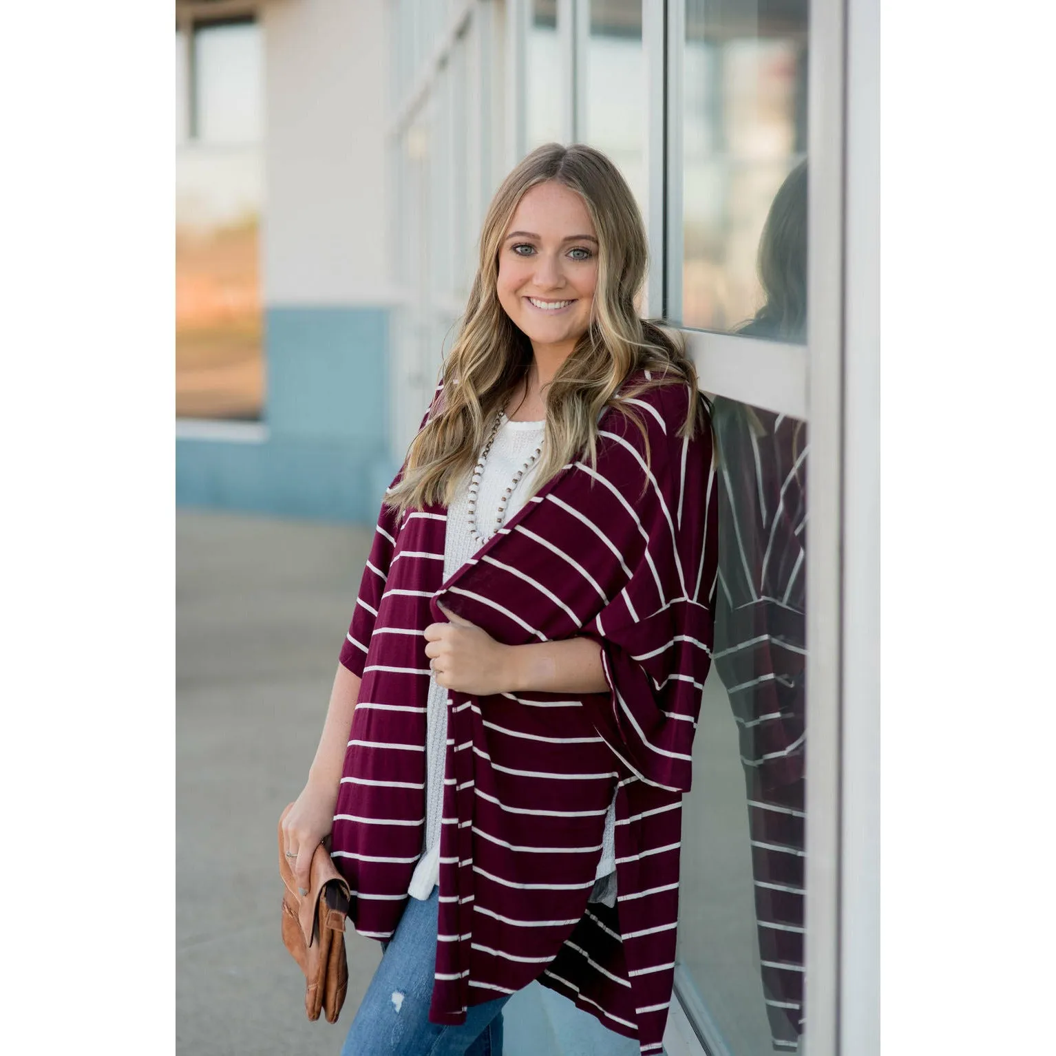 Poncho Style Striped Cardigan