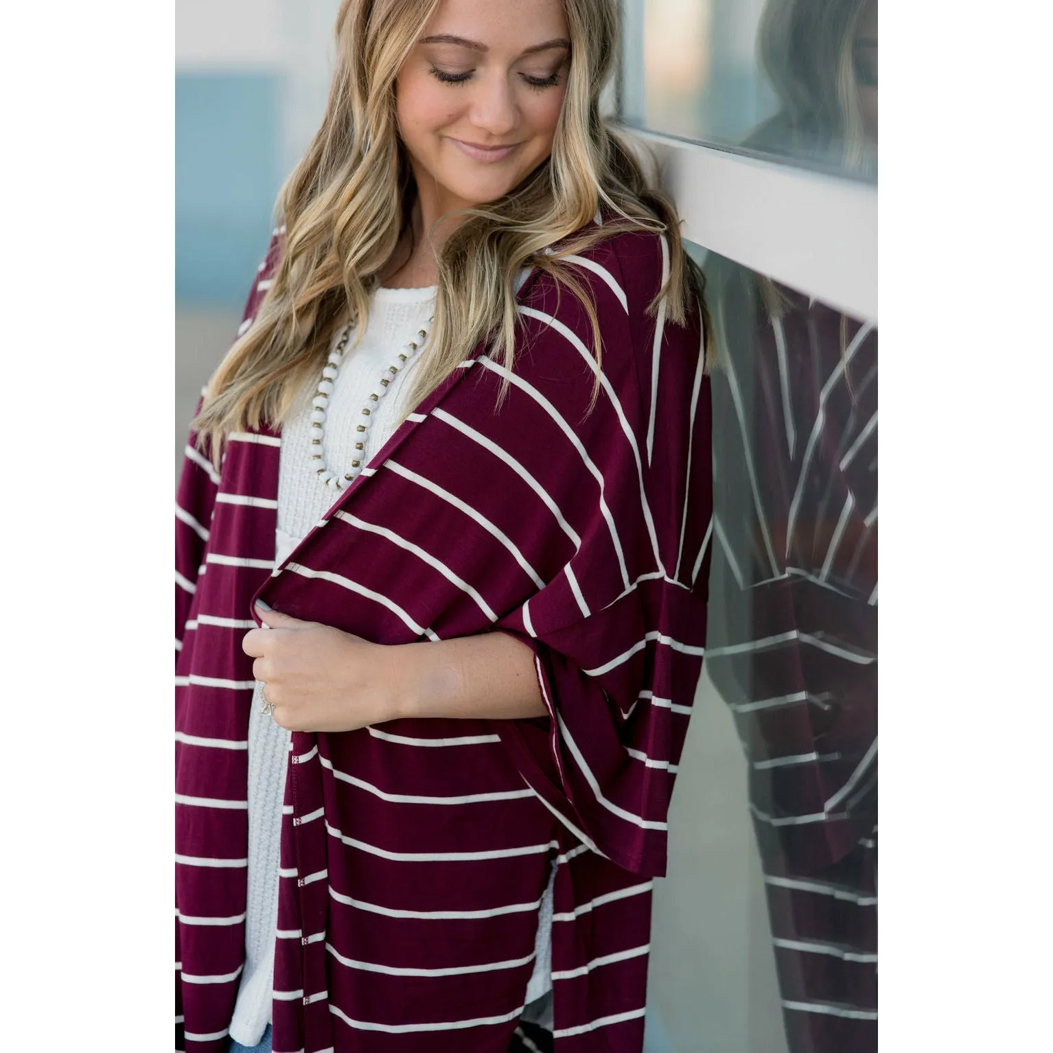 Poncho Style Striped Cardigan