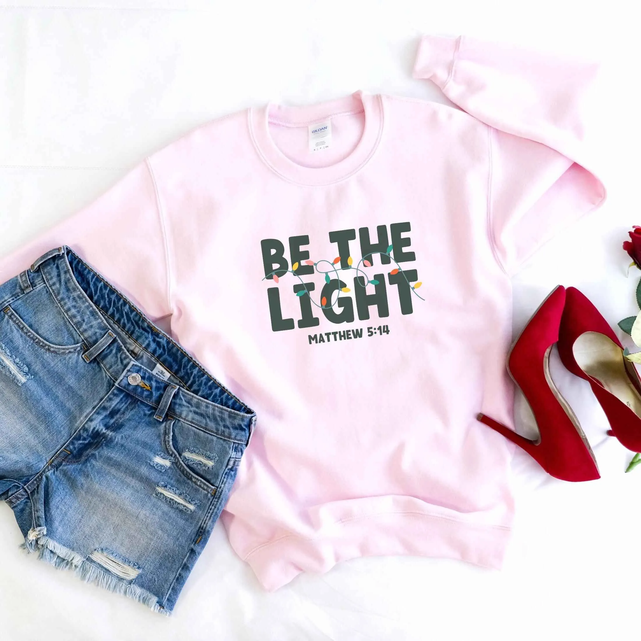 "Be the Light" Matthew 5:14 Sweatshirt – Inspirational Christmas Design