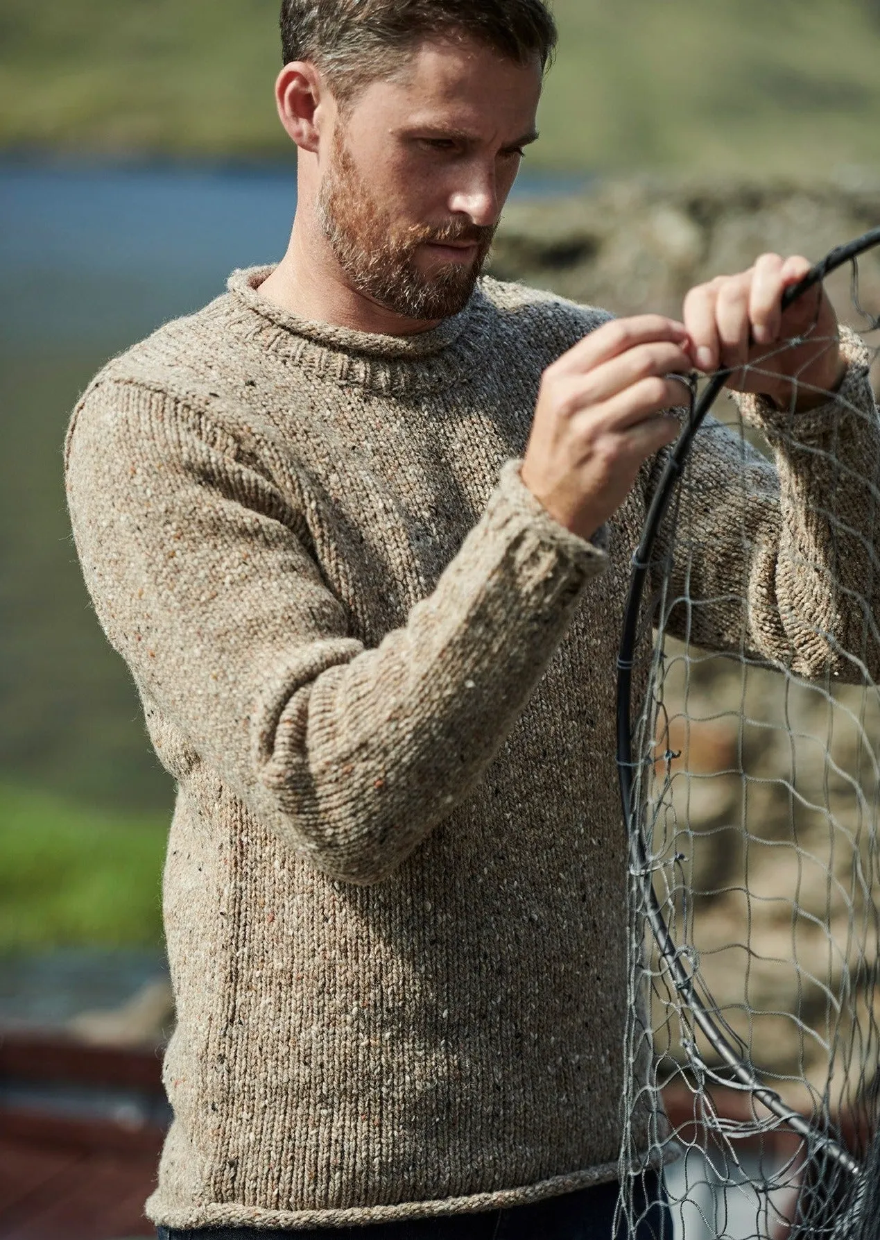 Raheen Tweed Roll Neck Mens Sweater | Oatmeal