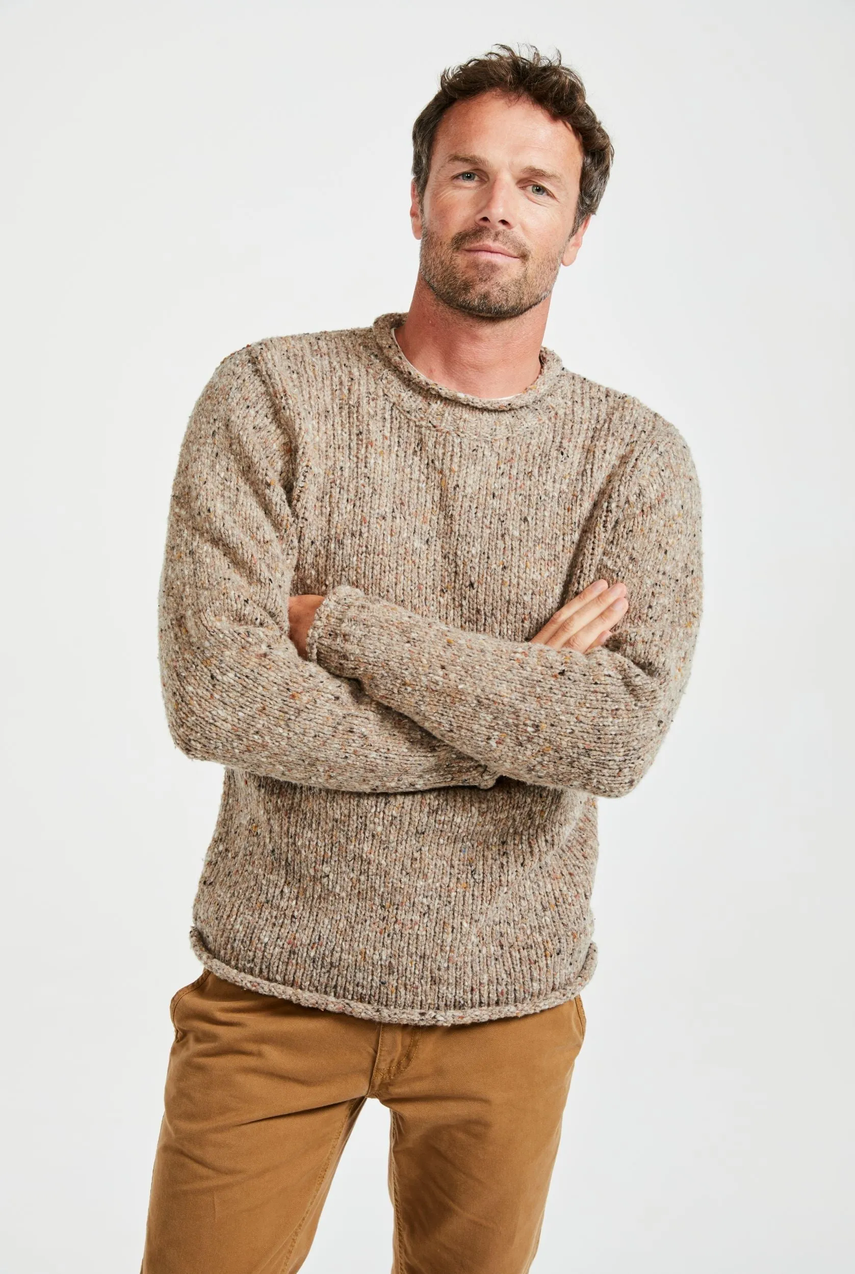 Raheen Tweed Roll Neck Mens Sweater | Oatmeal