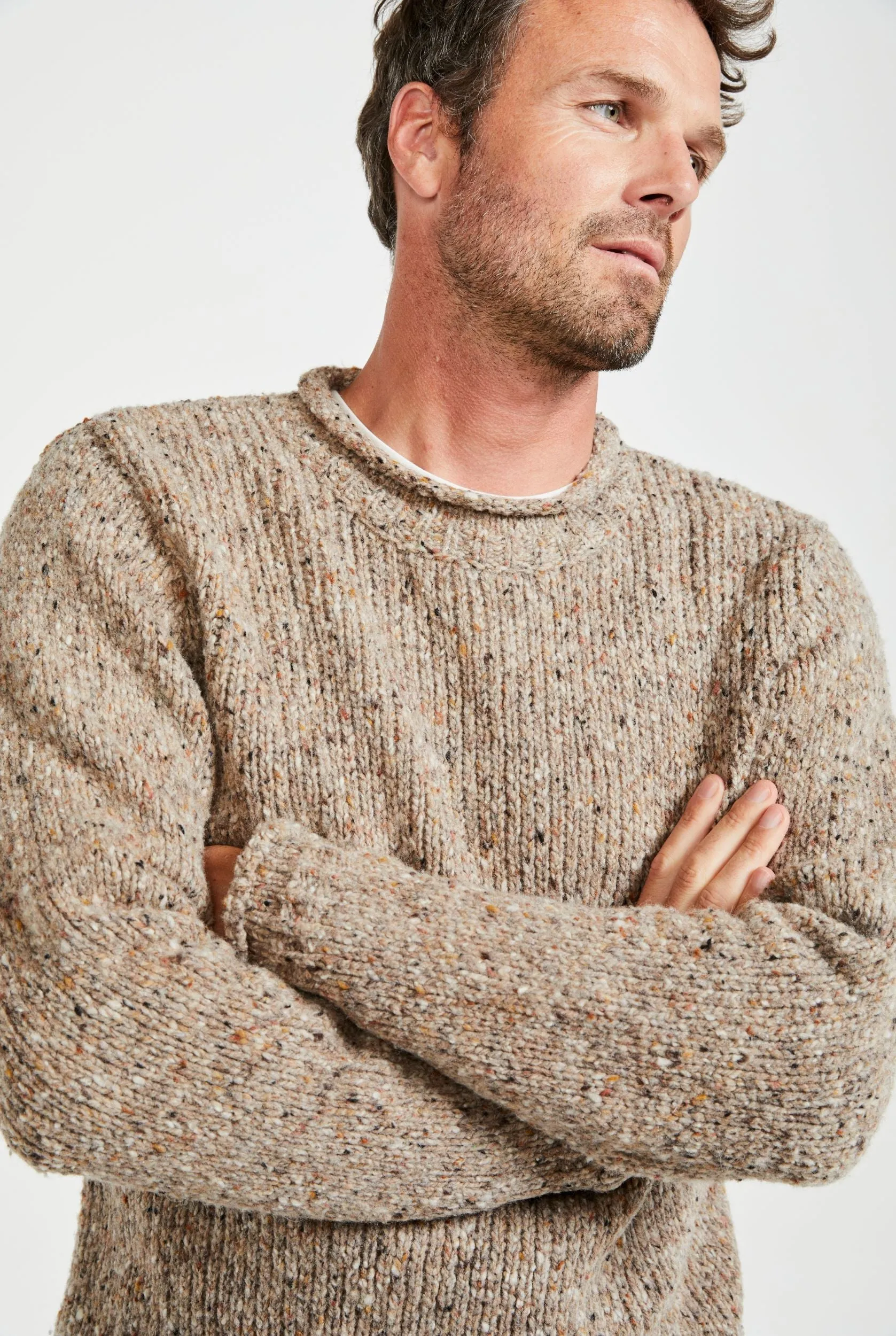 Raheen Tweed Roll Neck Mens Sweater | Oatmeal