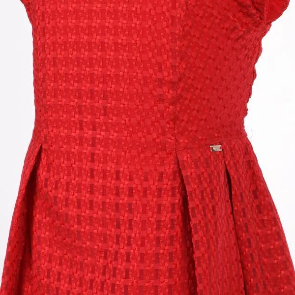 RED CHECK ORGANZA BOX PLEAT DRESS