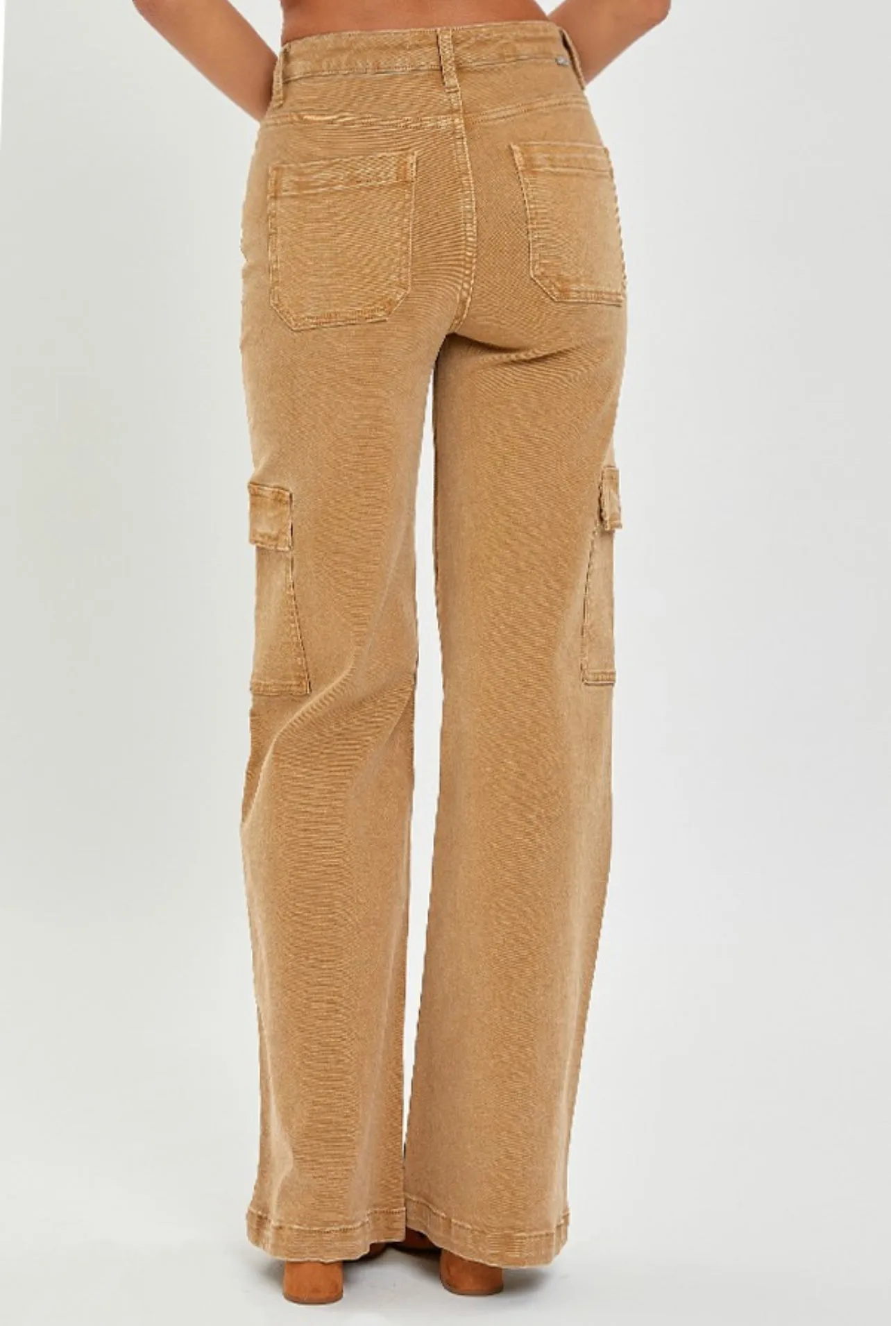 Risen Tan Wide Leg Cargo Trousers - Hi Rise