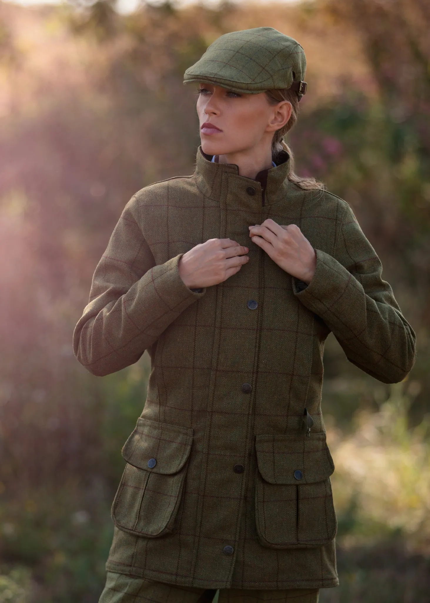 Rutland Ladies Tweed Waterproof Shooting Coat In Lichen