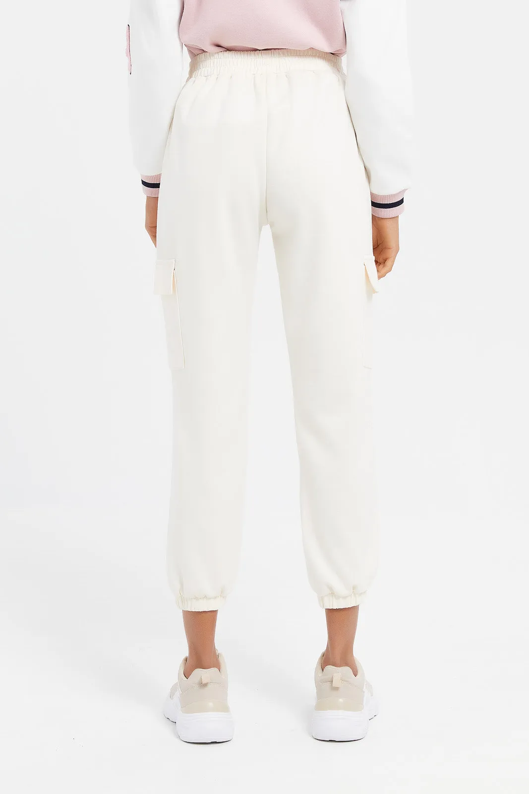 Senior Girls Cream Scuba Cargo Pants