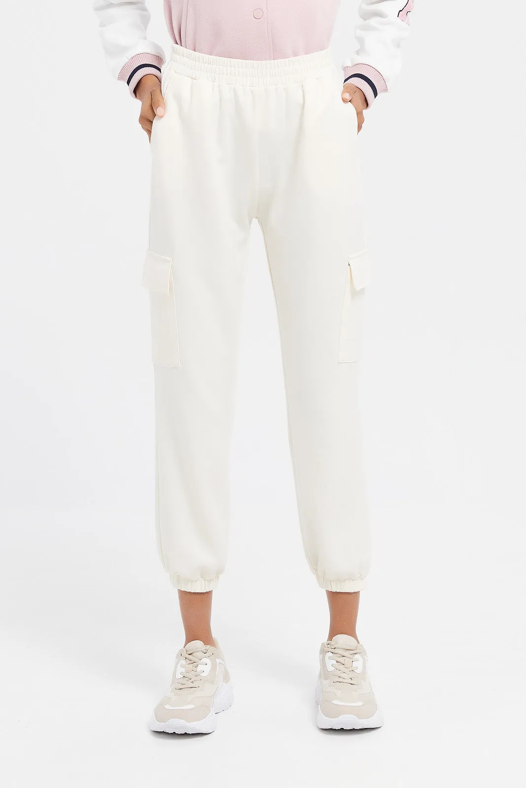 Senior Girls Cream Scuba Cargo Pants