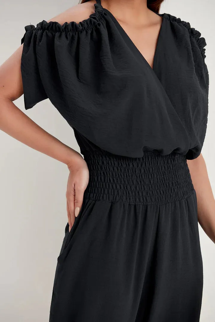 Shoulder Detail Jumpsuit - Black