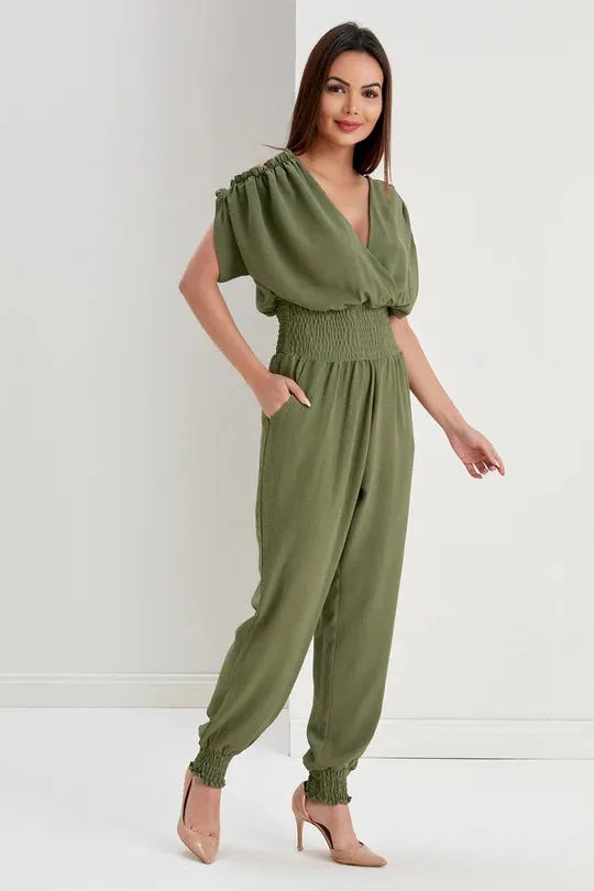 Shoulder Detail Jumpsuit - Khaki