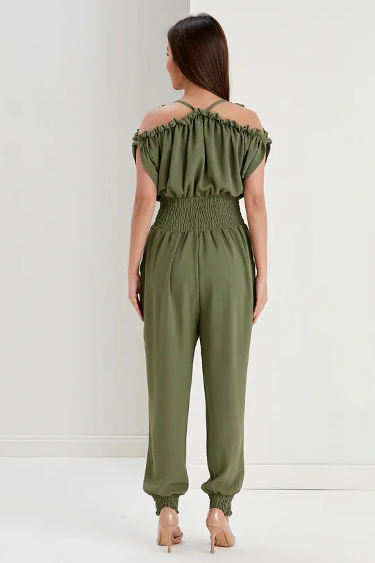 Shoulder Detail Jumpsuit - Khaki