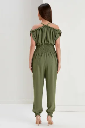 Shoulder Detail Jumpsuit - Khaki