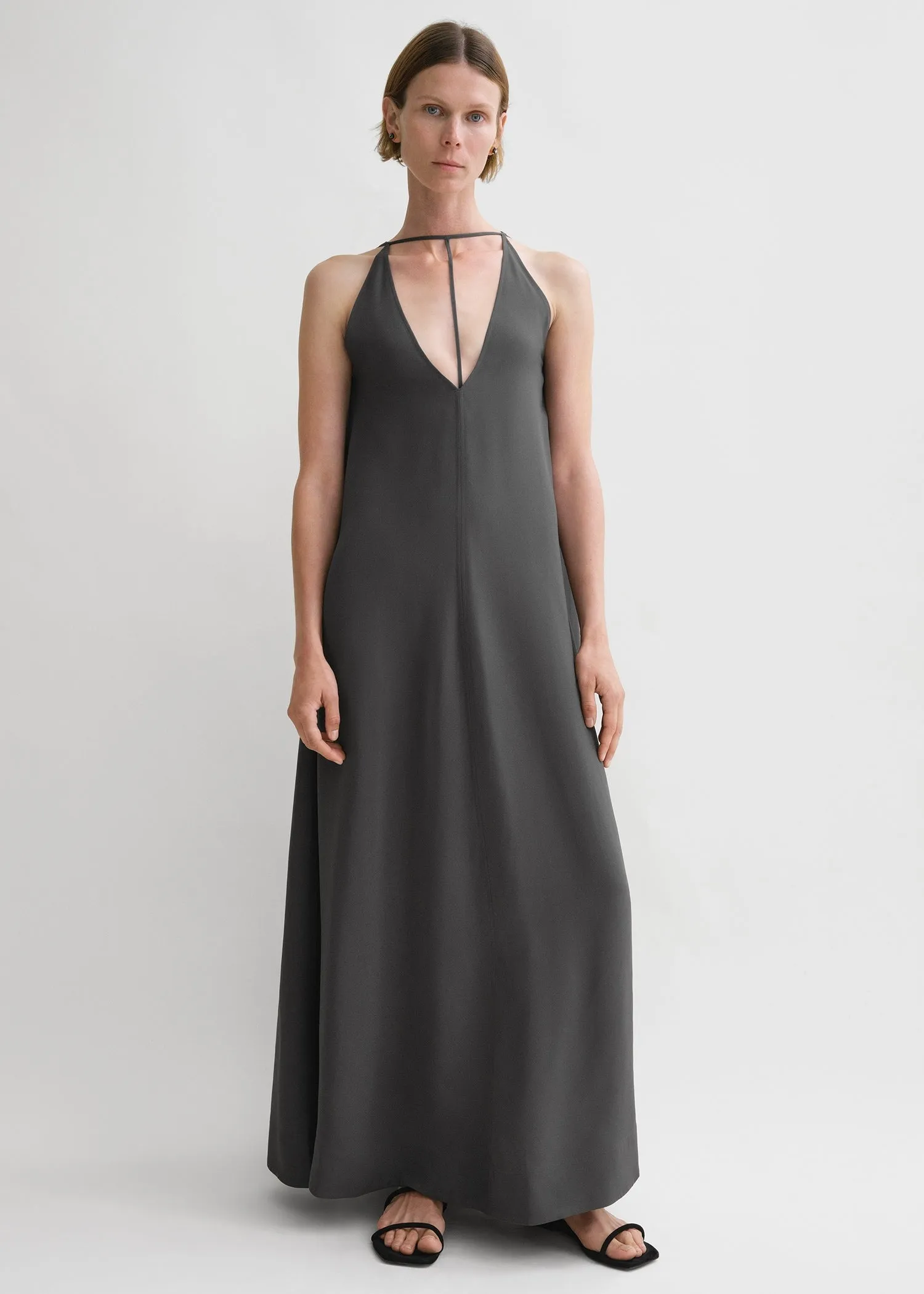 T-strap crepe-back satin dress lead