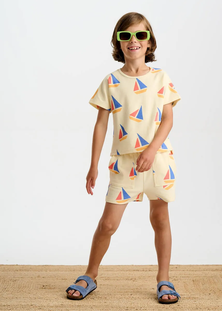 Topper & Tiller Set - Multicolour Sailboat Baby & Kids T-Shirt & Short Set