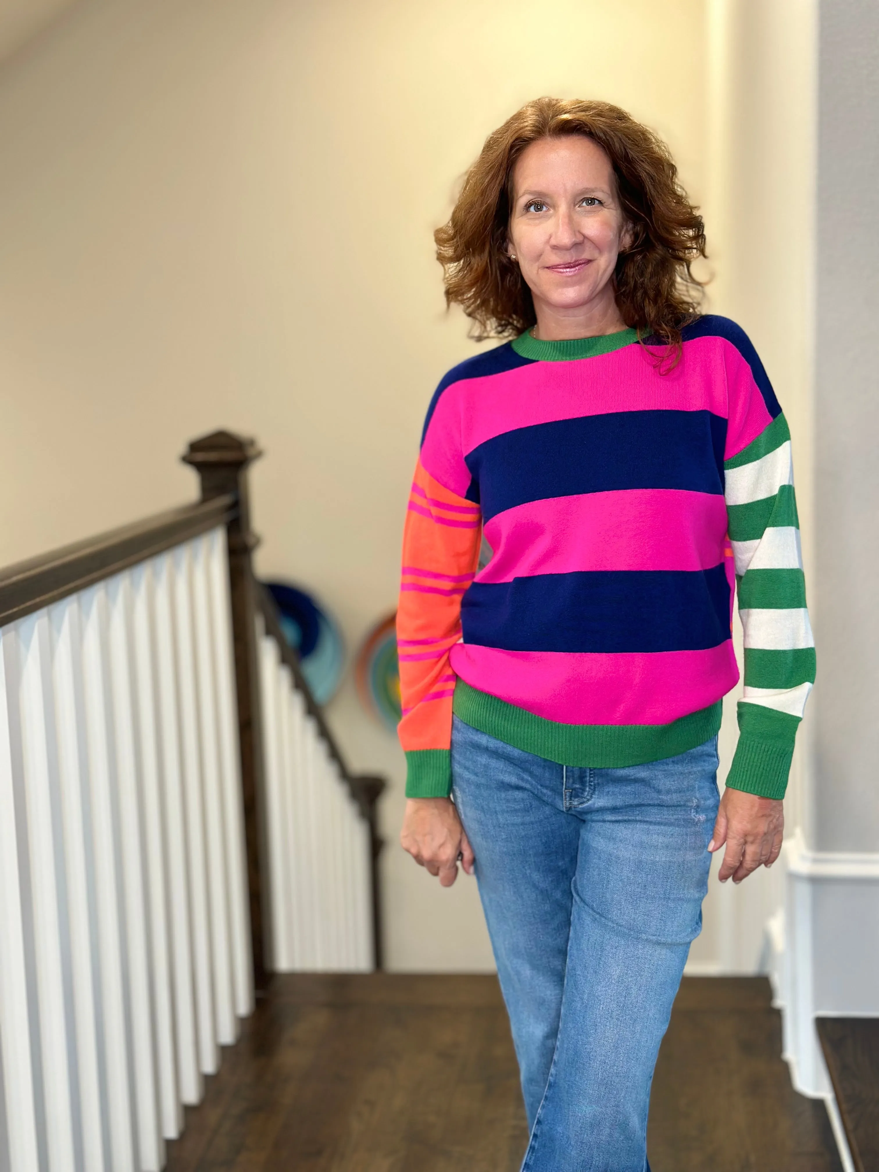 Vilagallo - Crew Neck Pullover Striped Sweater