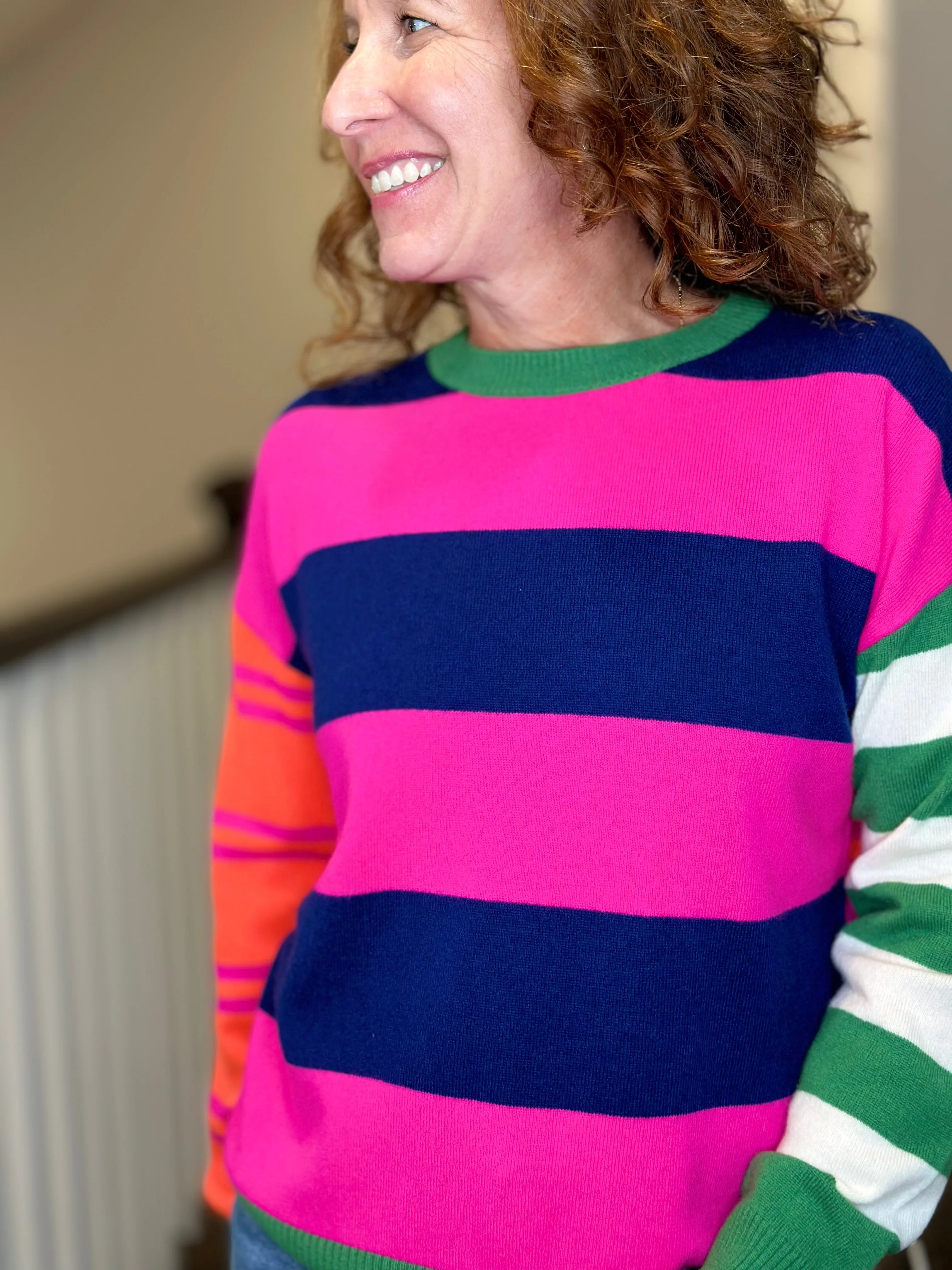 Vilagallo - Crew Neck Pullover Striped Sweater