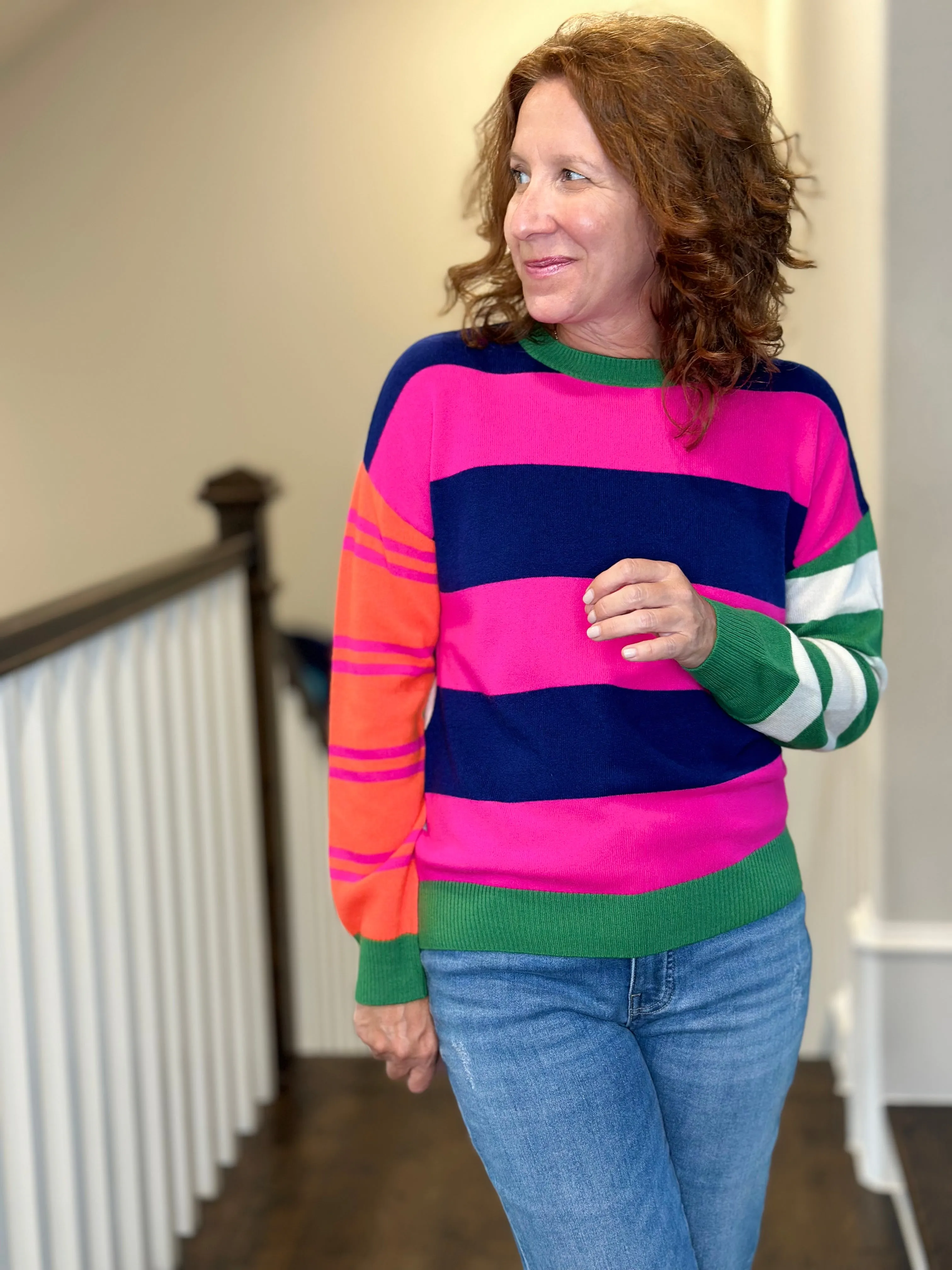 Vilagallo - Crew Neck Pullover Striped Sweater