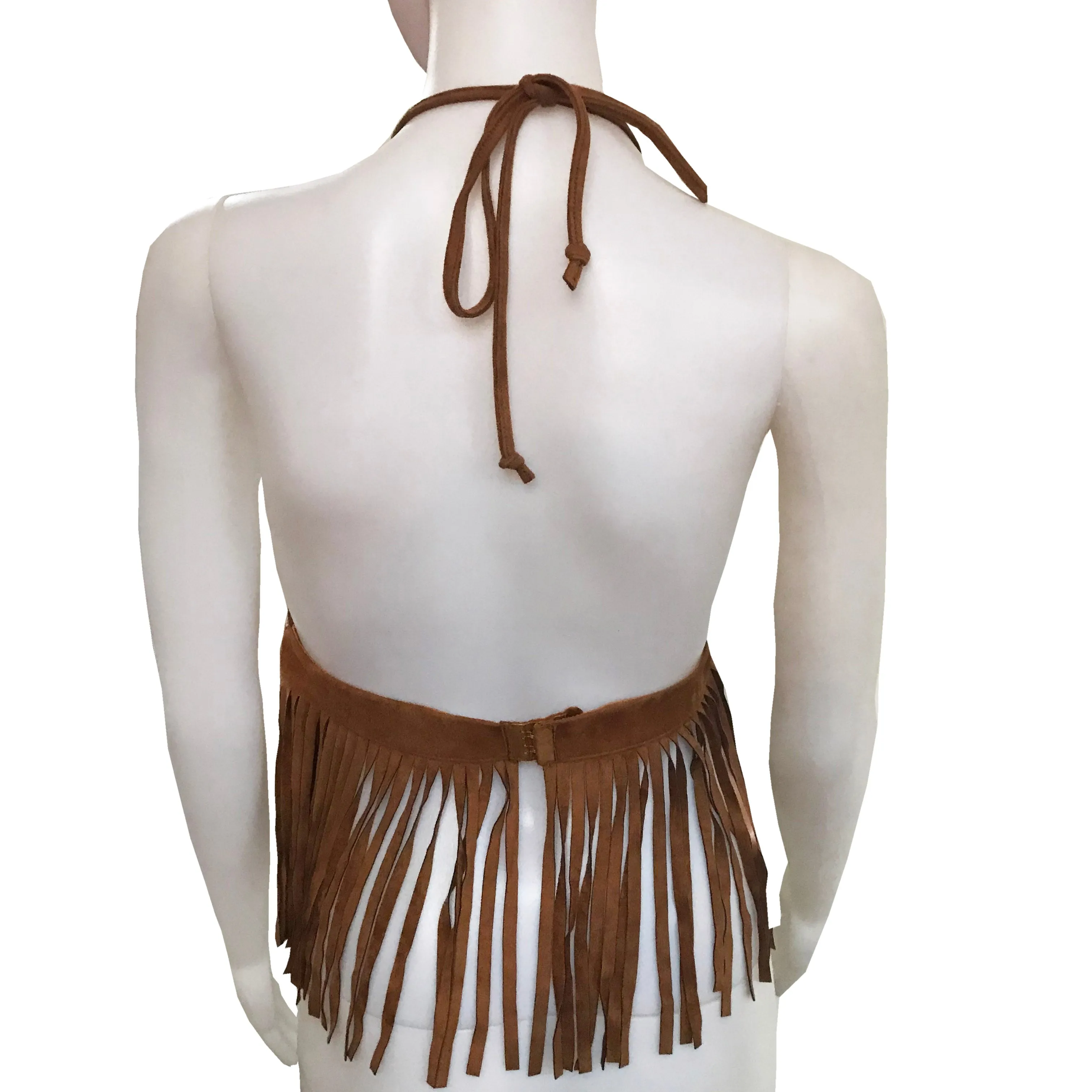 Vintage 1970s Embroidered Fringe Halter Top