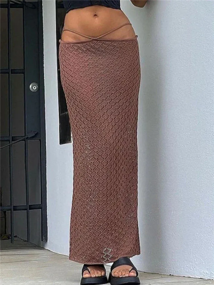 White Knitted Pencil Skirt with See Through Detail