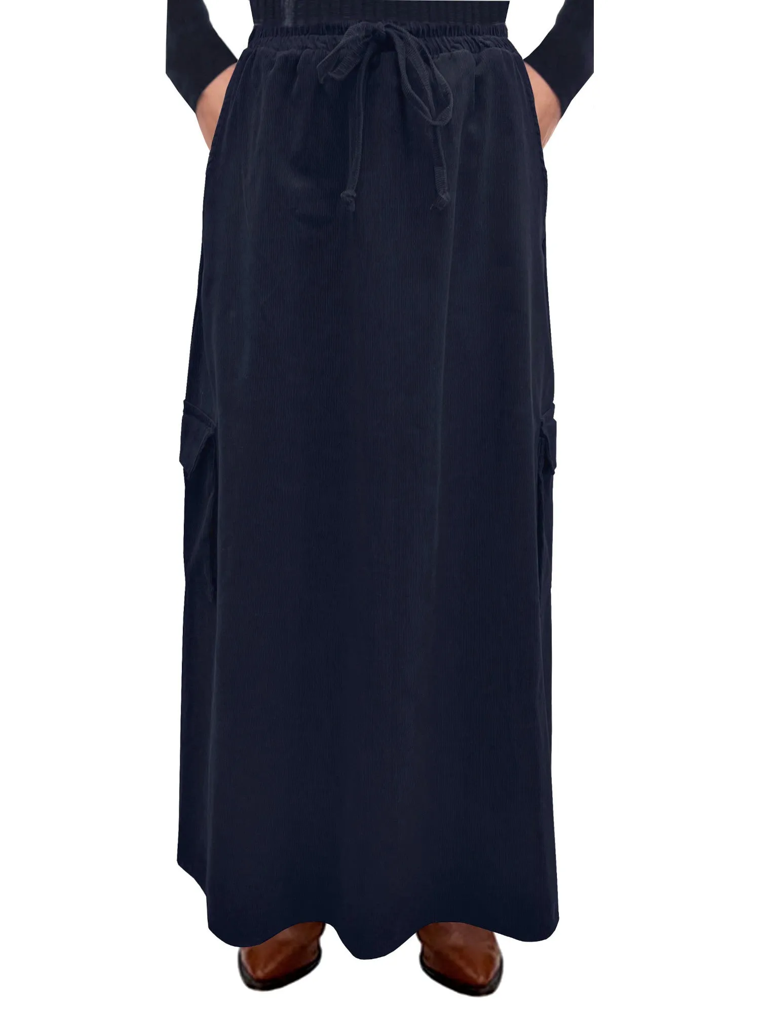 Women's 100% Cotton Lightweight Corduroy Cargo Pocket Maxi Skirt