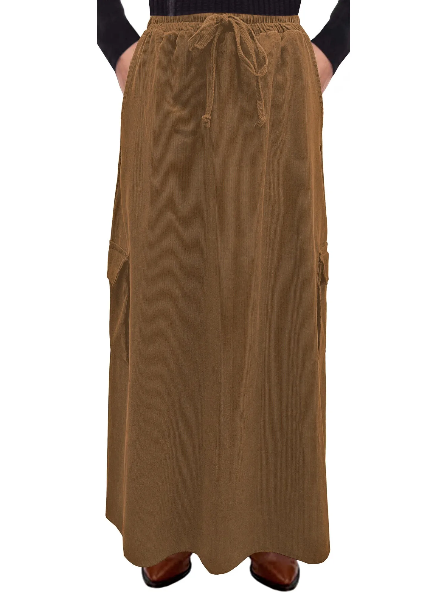 Women's 100% Cotton Lightweight Corduroy Cargo Pocket Maxi Skirt