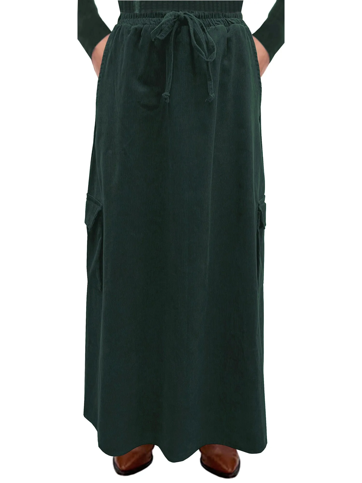 Women's 100% Cotton Lightweight Corduroy Cargo Pocket Maxi Skirt