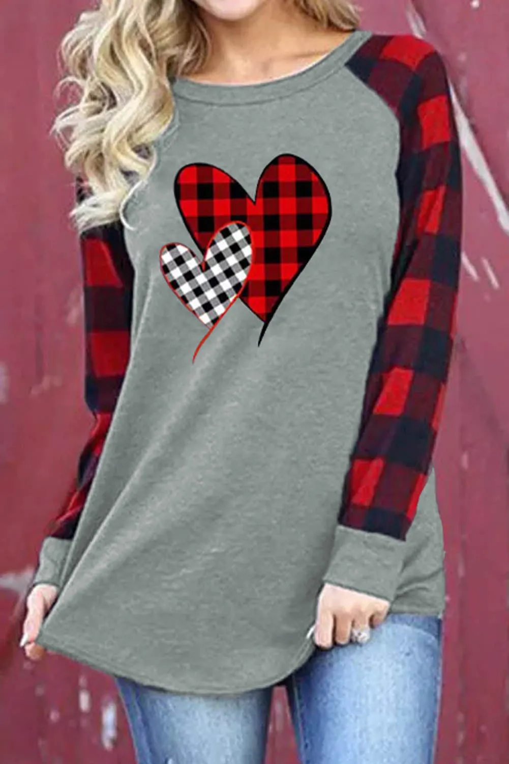 Womens Long Sleeve Shirts Raglan Sleeve Buffalo Plaid Long Sleeve Sweatshirt