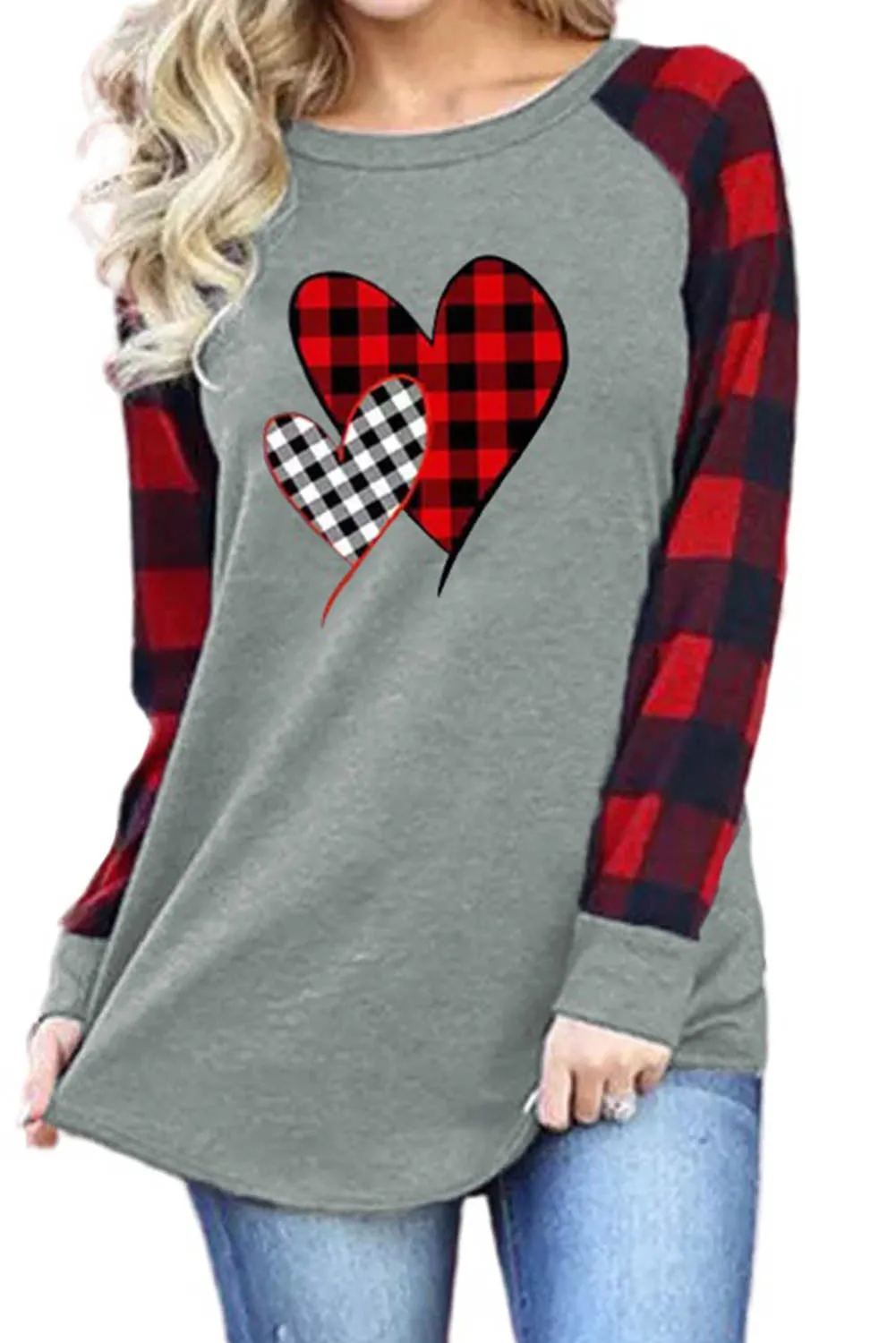 Womens Long Sleeve Shirts Raglan Sleeve Buffalo Plaid Long Sleeve Sweatshirt